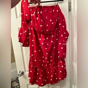 Off-the-Shoulder Heart Print Midi Dress